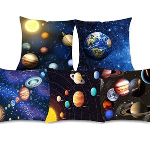 Universe Space Planet Earth Cushion Cover Cosmos Solar System Sun Cover Dekorativ linnekudde för soffa Couch -kudde/dekorativ pillo
