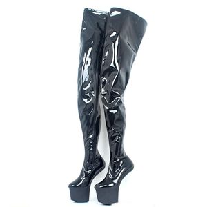 Boots Women 20cm Super High Heel Heelless Sexig fetisch Kvinnlig över knä utan håldesignplattform Unisex 2021