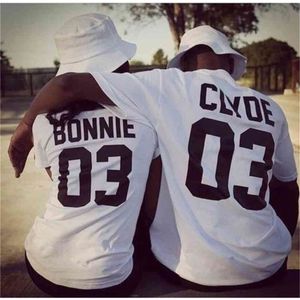 バレンタインシャツの女性/男性Bonnie 03 Clyde 03カップルレジャーコットン半袖TシャツユーロサイズOネックTシャツ210517