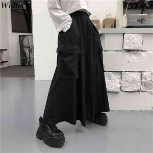 Harajuku Streetwear Koreański Spodnie Cargo Kobiety Man Summer Hip Hop Harem Wide Vintage Kimono Japonia Luźne Czarne Spodnie 210915