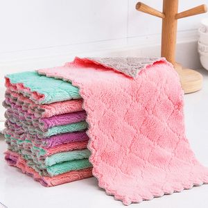 16*27CM/6*11INCH Thickened Coral fleece Kitchen Towel Anti-Grease Wiping Rags Super Absorbent Non-stick Oil Cleaning Cloth Soft Washing Table Dish Car Towels HY0164