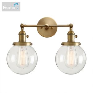 Permo Modern Bedroom Wall Lights Stair Wall Lamp Sconce 5.9'' Globe Glass Double Ball Heads Vintage Indoor Lighting Fixtures 210724