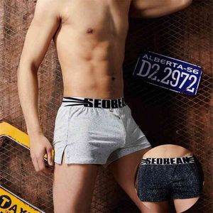 2 sztuk / paczka Seobean Męskie Bokser Szorty 100% Bawełna Mężczyźni Dres Ropa Wnętrze Hombre Mężczyzna Aro Casual Pnie Sleep Piżamy Spodenki 210329