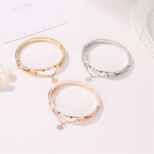 Rose Gold Stainless Steel Bracelets Bangles Female Heart Forever Love Brand Charm Bracelet for Women Famous Jewelry