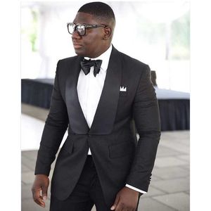 Slim Fit Formell Groom Tuxedo För Bröllop 2 Styck Män Passar Med Svart Sjal Lapel Afrikansk Man Mode Kläder Jacka Vestbyxor X0909