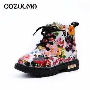 COZULMA Boys Girls Sneakers Elegant Floral Flower Print Shoes Kids Sneakers Boots Toddler Martin Boots Leather Children Sneakers 210329