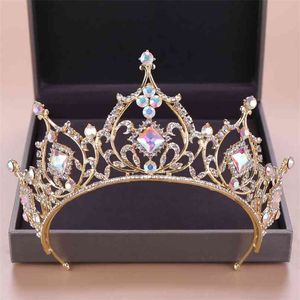 FORSEVEN Gold Farbe Diadem Braut Haarschmuck Kristall Perlen Tiaras Krone Kopfschmuck Frauen Hochzeit Zubehör JL 210707