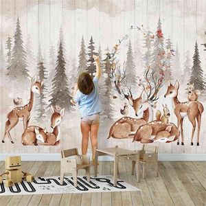 Custom Any Size Mural Wallpaper 3D Hand Painted Forest Vintage Elk Wall Painting Kid's Bedroom Background Wall Papel De Parede 210722