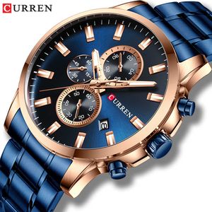 Curren роскошный бренд спортивные кварцевые часы мужские часы с светящимися руками хронограф авто дата мода из нержавеющей стали наручные часы Q0524