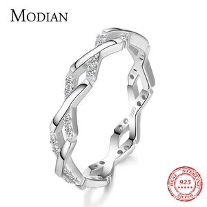 Real 925 Sterling Silver Staggered Line Charm Finger Ring Classic Stackable Clear Zircon Wedding Jewelry For Women Gifts 210707