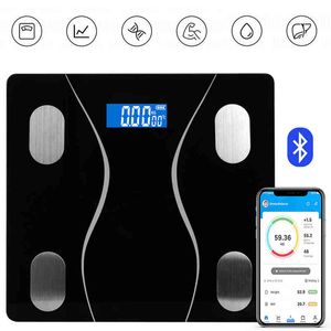 Elektronisk balans Vägskala BMI Body Composition Analyzer Bluetooth App Digital Badrumskalor LCD-skärm Kroppsfettskala H1229