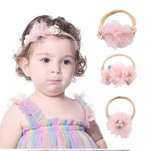 Girls Hair Accessories Baby Headbands Bands Children DIY Kids Lace Flower Pearl Rhinestone Nylon Princess Head