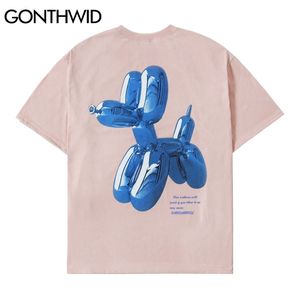Koszulki Koszulki Streetwear 3D Balon Pies Druk Bawełniane Koszulki Mężczyźni Hip Huch Harajuku Krótki Rękaw Koszulki Casual Luźne Topy 210602