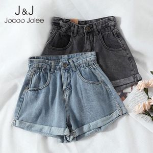 Jocoo Joleeヴィンテージソリッドカラールーズデニムショーツ女性カジュアルハイウエストジャンショートパンツ夏の韓国ハリジャックスワイドレッグショーツ210518