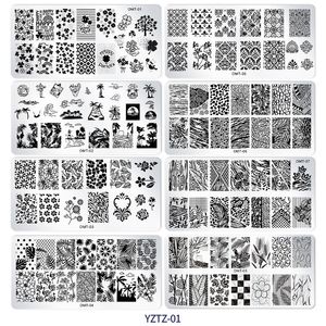 ingrosso Stampe Di Chiodo Stampare-8pcs Nail Art Decorations Plates Stamping Modelli Leaf Floral Printing Design Stencil per kit manicure NAP002