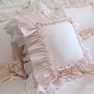 Cushion/Decorative Pillow Sweet Pink European Embroidery Cushion Cover Ruffle Lace Cotton Cake Layers Princess Elegant Bedding Case