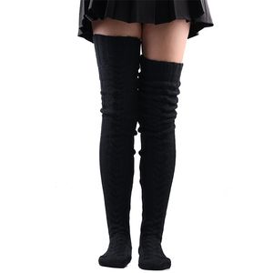 Womens Thigh High Stockings Winter Warm Ladies Girls Black White Long Winter Over Above Knee Socks Female Woolen Foot Leg Warmer 211204