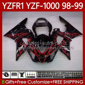 Мотоцикл кузова для Yamaha YZF-R1 YZF1000 YZF R 1 1000 CC 98-01 Bodys 82No.53 YZF Red Flame R1 1000CC 1998 1999 2000 2001 YZF-1000 YZFR1 98 99 00 01 Обтекатель OEM