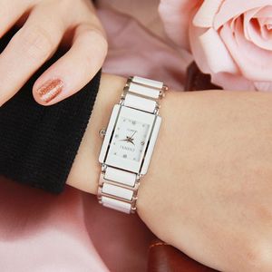 럭셔리 브랜드 chenxi 우아한 여성 시계 라인 석 흰색 실버 세련된 도자기 팔찌 쿼츠 캐주얼 레이디 손목 시계