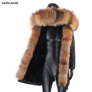 Vattentäta män Parka Vinterjacka Mode Varm Long Rabbit Fur Coat Man Parkas Natural Ytterkläder Streetwear 211204