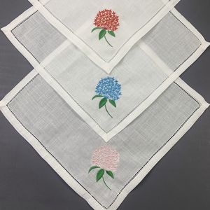 Set of 12 Handkerchiefs For Women White Pure Ramie Fabric Hankies Hemstitched Border Embroidered Floral Hanky 13"x13"