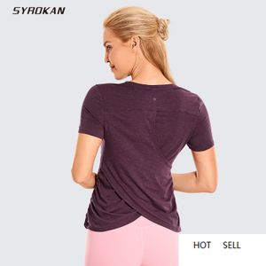 Camicie Athleisure a maniche corte da allenamento da donna Top da yoga con spacco sul retro e arricciatura laterale