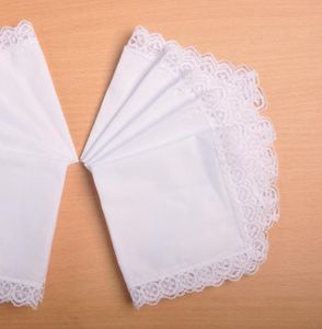 Uppsättning av 12 mode bröllop brud handkerchiefs vit 100% bomull hankerchief damer hankie perfekt virka spets hakies