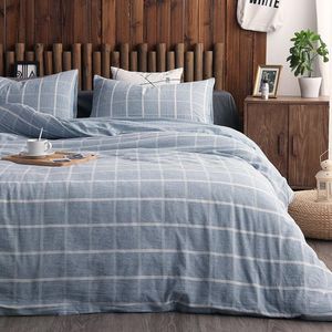 Sängkläder sätter michiko hem textilier nordiskt ljus lyx täcke täcke ark pillowcase sham check bomull linne dubbelsäng fyra stycken set