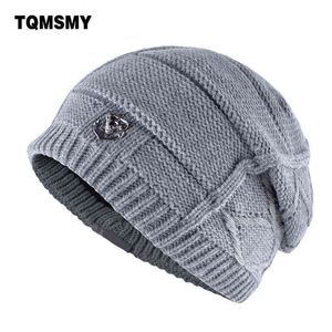 Unisex gorro metal accessories hat men's knitted wool beanies solid color casual hats for women winter skullies thicker cap bone Y21111