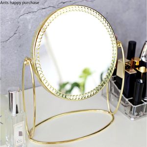 Lusterki Metalowe szklane Makijaż Mirror Sypialnia Pulpit Vrity Rotatable Dwustronne dekoracje dekoracji
