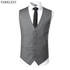 Grigio Mens Dress Gilet Gilet Marca Slim Fit 2 pezzi Tuxedo Gilet Uomo Business Formal Wedding Casual Gilet Homme 3XL 210522