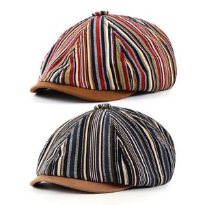 Unisex Winter Colorful Striped Elastic Ivy Flat Cap Painter Cabbie Newsboy 8 Panels Octagonal Visor Peaked Beret Hat