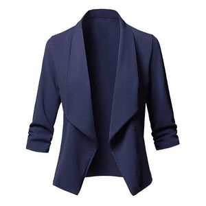 3/4 Kollu Blaser Kadın Ceket kadın Kadınsı Mavi Beyaz Siyah Blazer Femme Sonbahar Artı Boyutu 5XL X0721