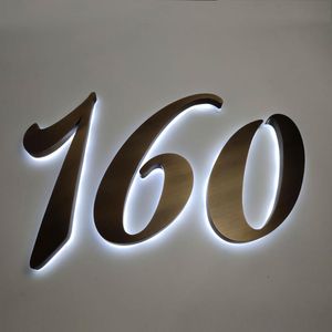 Vintage Bronze Halo-lit Signs Stainless Steel With Acrylic Backside Led House Numbers White Or Warm Light Color Other Door Hardware