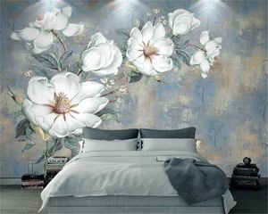 Винтажный Стиль Спальни оптовых-3D обои старинные масляные живопись цветок европейский стиль абстрактная гостиная спальня кухня росписи обои настенные