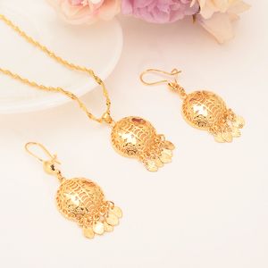 18 k Fine GF Gold Dubai India Beads five stars Pendant Earrings Initial Chain Women Necklace wedding bridal girl Jewelry