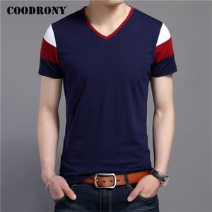 Coodrony Marka Krótki Rękaw T Shirt Mężczyźni Streetwear Moda Casual V-Neck Koszulka Lato Topy Soft Cotton Tee Koszula Homme C5084S 210726