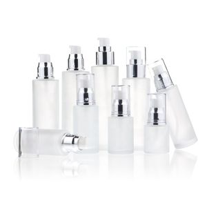 Garrafa de vidro fosco de vidro de maquiagem de loção de loção de loção recipiente recarregável névoa frascos de perfume 20ml 30ml 40ml 50ml 60ml 80ml 100ml