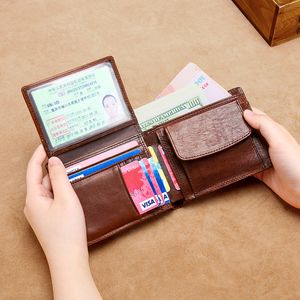 2021 clássico masculino vintage de couro genuíno anti roubo curta dobra cartão de visita carteira bolsa
