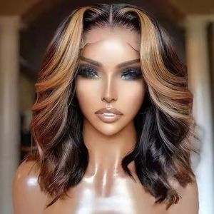 Mänskliga hår peruker Curly Highlight Color Brazilian Ombre Brown Blond 150% Densitet 360 Lace Frontal Wig