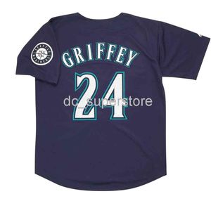Özel Dikiş Ken Griffey Jr. Seattle Donanma Mavi Jersey W / Takım Yama Erkek Kadın Gençlik Beyzbol Forması XS-6XL