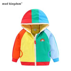 Mudkingdom Kız Erkek Kapüşonlu Ceket Çocuk Hoodies Zip Yukarı Gökkuşağı Erkek Tişörtü Hood ile Renkli Şerit Kızlar Giyim Bahar 210615