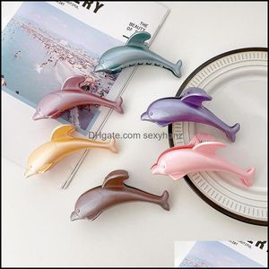 Grampes j￳ias de cabelo iamog de cor pura Dolphin Modelo coreano Mulheres de origem de origem de pl￡stica animal clipes de garra feminino Solid Scrunchies