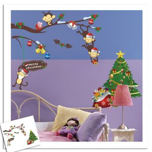 Foreign Trade Cheeky Monkey Christmas Tree Gift Paster Wall Removable Cartoon Wall Stickers For Kids Rooms Home Decoration 210420