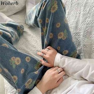 Kwiatowy Druk Dżinsy Kobieta Mężczyzna Streetwear Vintage Harajuku Dżinsowe Spodnie Casual Wszystkie Dopasuj Jean Pantalones 210519