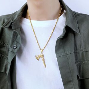 Pingente colares estilo punk dourado machado preto forma colar homens cadeia de aço inoxidável macho vintage hip hop jóias 2021 moda