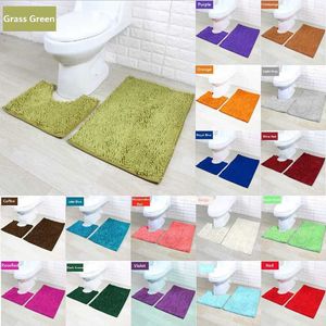 Chenille Bath Mat Set Soft Plush Non-slip Bathroom Shower Carpet Kitchen Floor Mat Washable Toilet Rug Home Decor Drop 210622