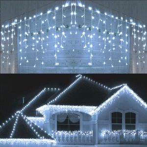 5m 크리스마스 화환 LED 커튼 아이코 클 끈 조명 처진 0.4-0.6m AC 220V Garden Street 야외 장식 휴가등