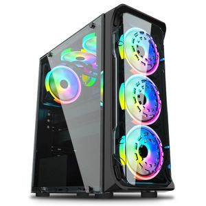 Transparent ATX PC Case with RGB Lighting, SPCC Steel Plate, No Fans or Radiator, Black