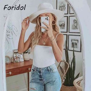 Foridol sexy alça sem encosto branco bosysuits mulheres uma peça bodysuits básicos bonitas Bodysuit casual macacão outono 210415